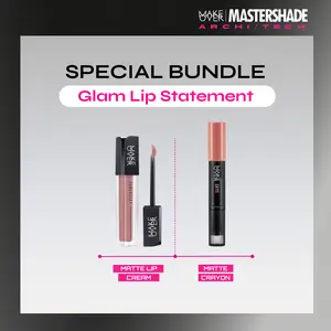 MAKE OVER Glam Lip Statement Matte Bundle - Transferproof Matte Lip Cream Bundle + Color Stick Matte Crayon - Paket Lipcream Ombre Lips Bibir Tahan Lama Tidak Kering Ringan Halus