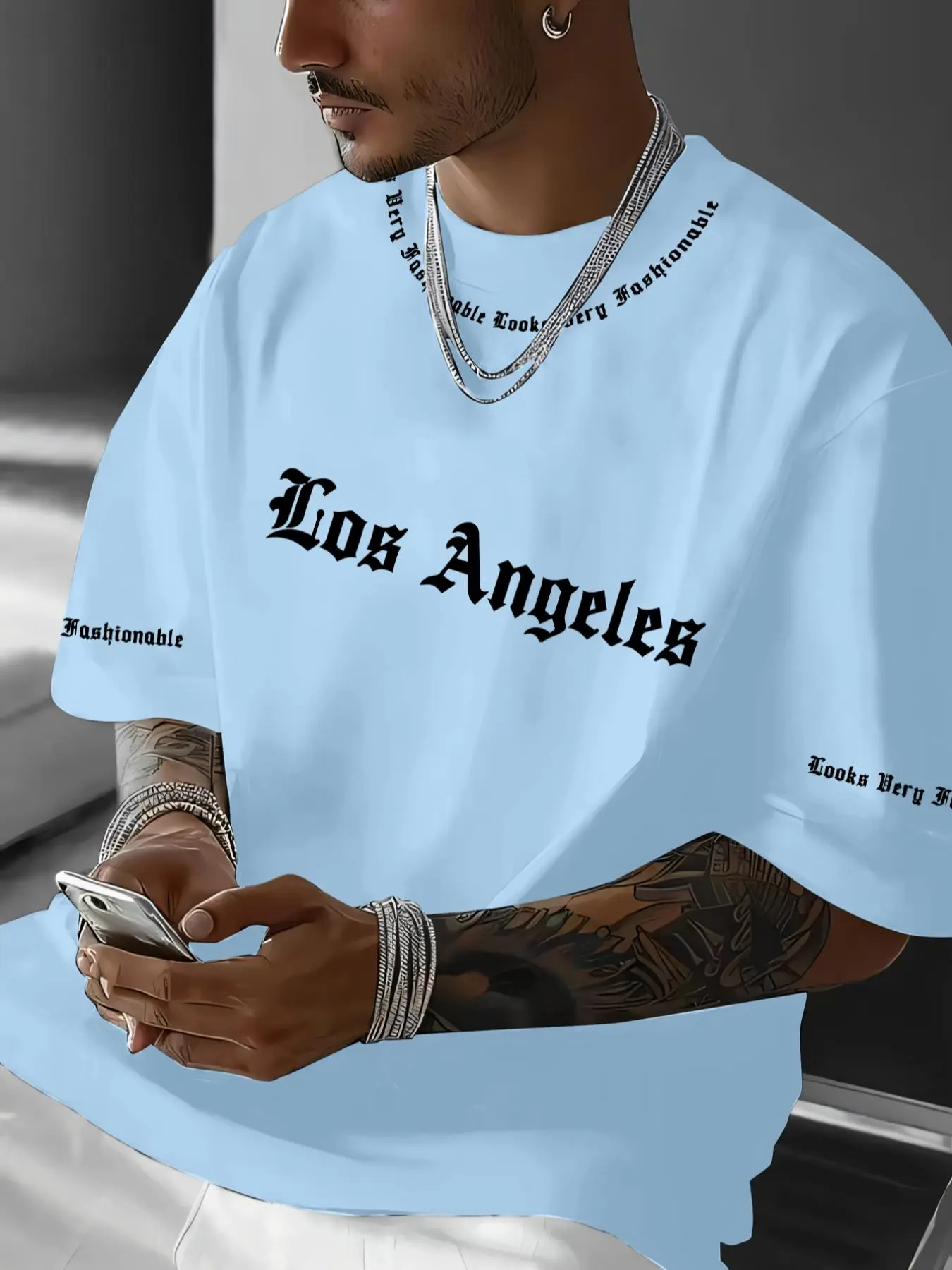 Men's Letter Print Round Neck Tee, Regular Fit Casual Short Sleeve Crew Neck T-Shirt for Summer, Fashion Men's Top for Daily Wear, Tropical