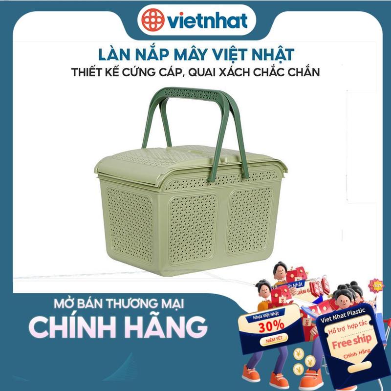 Rổ, Làn đi sinh có nắp mở rộng tiện lợi, làn nắp mây đựng đồ 2 size 2604/2606 Nhựa Việt Nhật Shop Giỏ