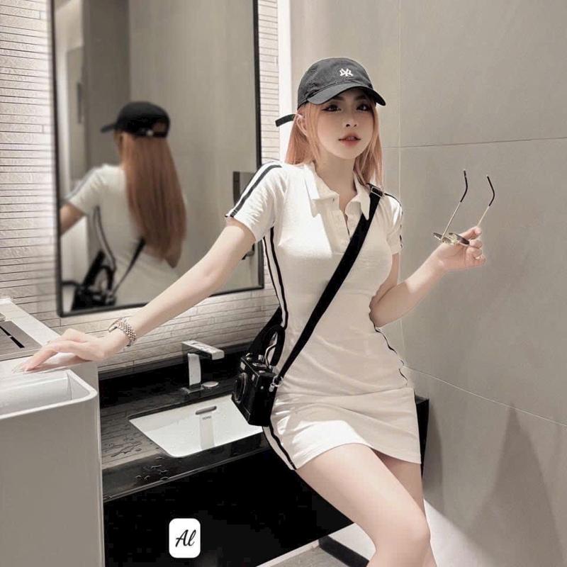 Váy sơ mi body thun tăm cho nữ Cổ Trụ Dress Women Nữ Voi đỏ váy thường mặc big size váy body - thể thao ฺblue cá tính