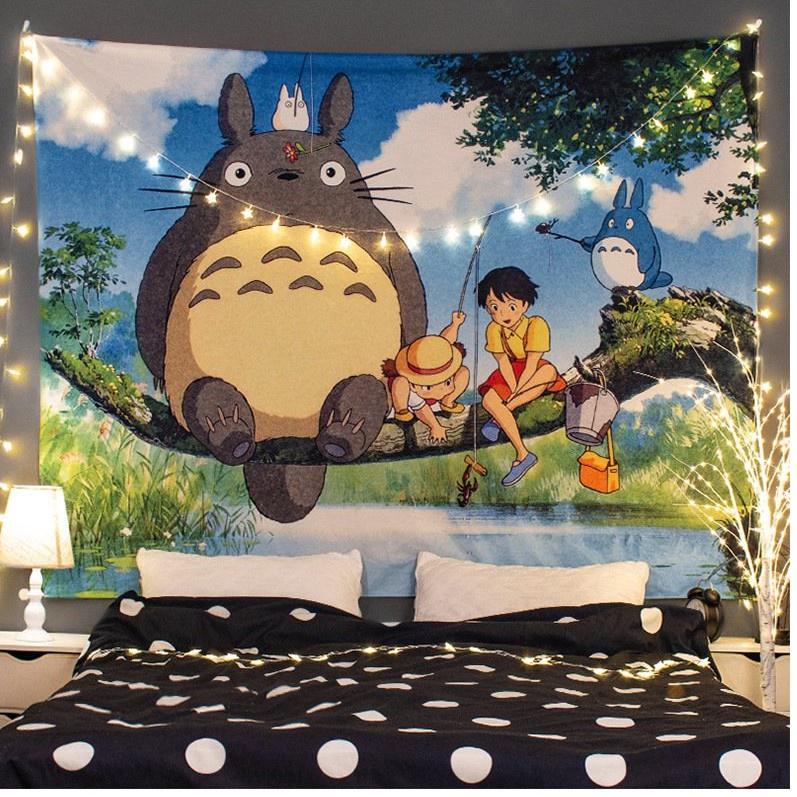 Tranh vải treo tường Decor trang trí mẫu Totoro Tặng kèm đèn led - Kích thước 1m5x1m3 Canvas Decor Phòng