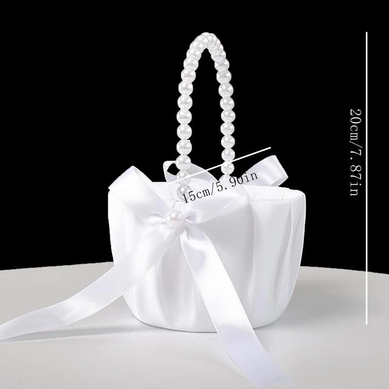 Product Introduction of Wedding Flower Basket, 1 Count Exquisite Faux Pearl Handle Flower Basket, Wedding Party Decoration Supplies for Indoor & Outdoor 6