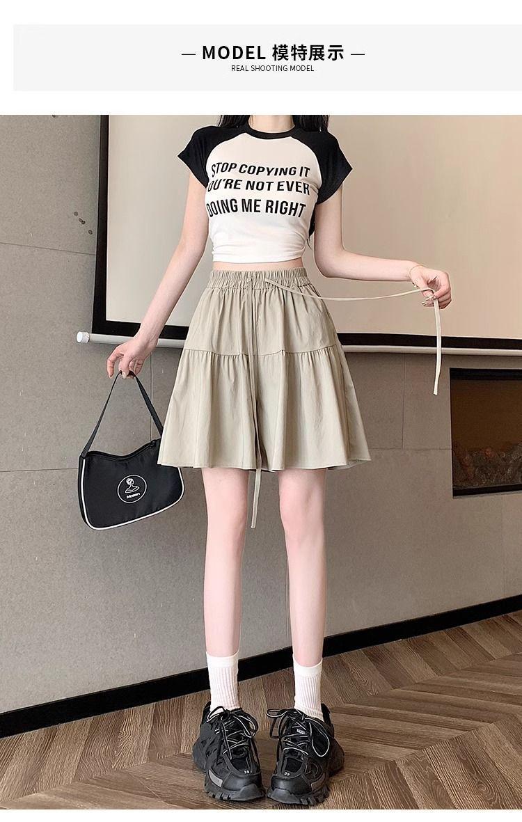 Product Introduction of [2380 People Collection] Idle Style Ice Silk Quick-Drying Wide Leg Culottes Shorts Women's Summer Thin plus Size Casual Shorts Pantskirt 9
