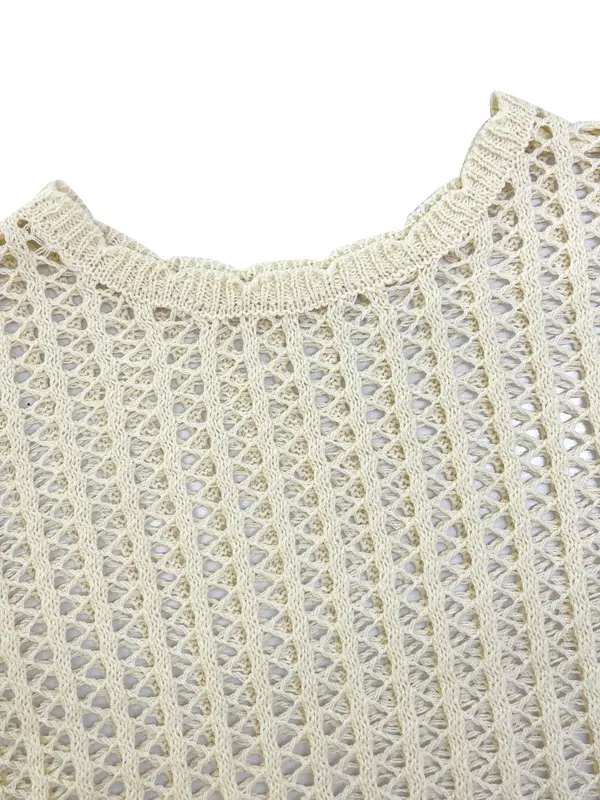 Women's Plain Hollow Out Scallop Trim Drop Shoulder Sweater, Casual Long Sleeve Boat Neck Jumper for Spring & Fall, Fashion Women's Knitwear for Daily Wear 4