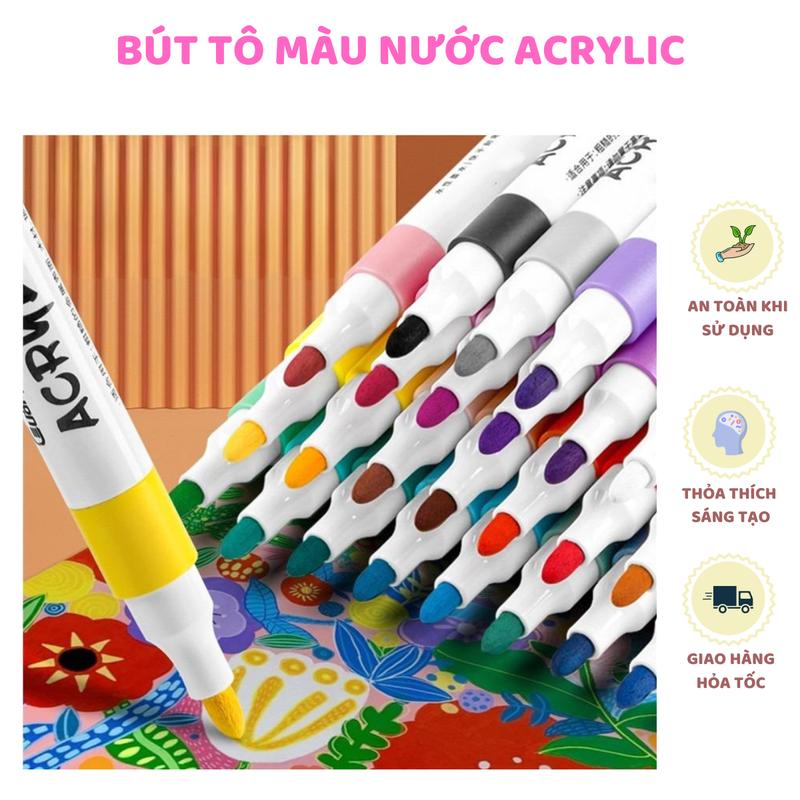 Bút Màu Acrylic Marker Cao Cấp 12/24/36/48 màu Bộ Bút Lông Màu Nước Vẽ Trên Mọi Chất Liệu Màu Sắc Tươi Sáng Cho Bé