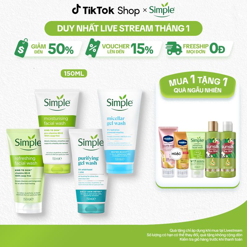   1  Sữa Rửa Mặt Simple hỗ trợ làm sạch và Dưỡng Ẩm Da 150ml 