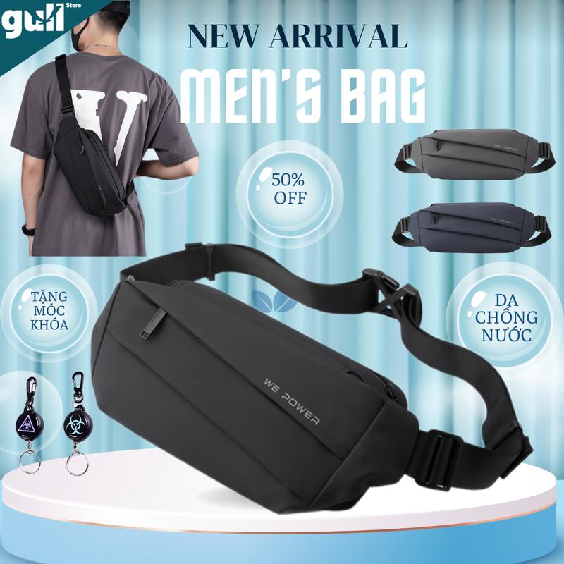 [Tặng móc khóa] Túi đeo chéo của nam da chống thấm nước, túi đeo vai mini mới, túi bao tử đeo hông thời trang khóa từ hiện đại túi thắt lưng đẹp Bag fashion men arm bags