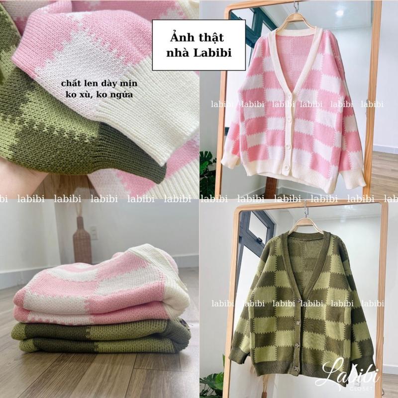 Áo Cardigan Len Nữ Caro Hồng Xinh Form Rộng 5