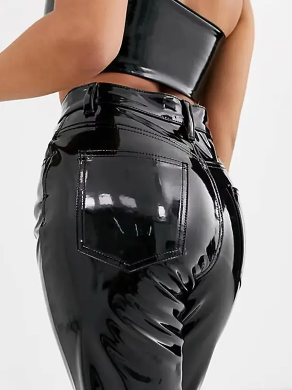 Women's PU Leather Pants, Fashionable High Waist Skinny Pants for Daily Outdoor Wear, Ladies Bottoms for All Seasons 4