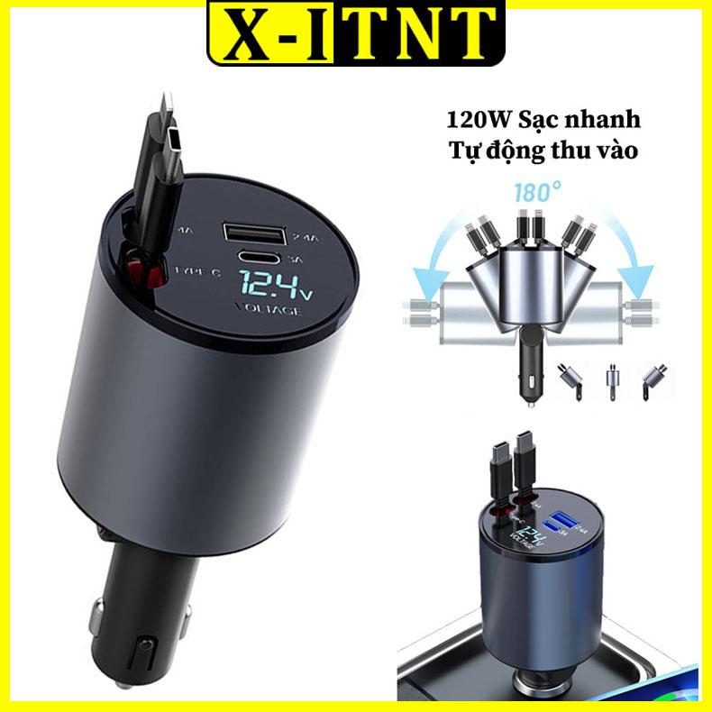  Tẩu Sạc Nhanh ô tô 120W 4-in-1 Với dây kính thiên văn Bộ sạc xe hơi USB Type-C 24V chính hãng cho Samsung Xiaomi Huawei Phụ Kiện 