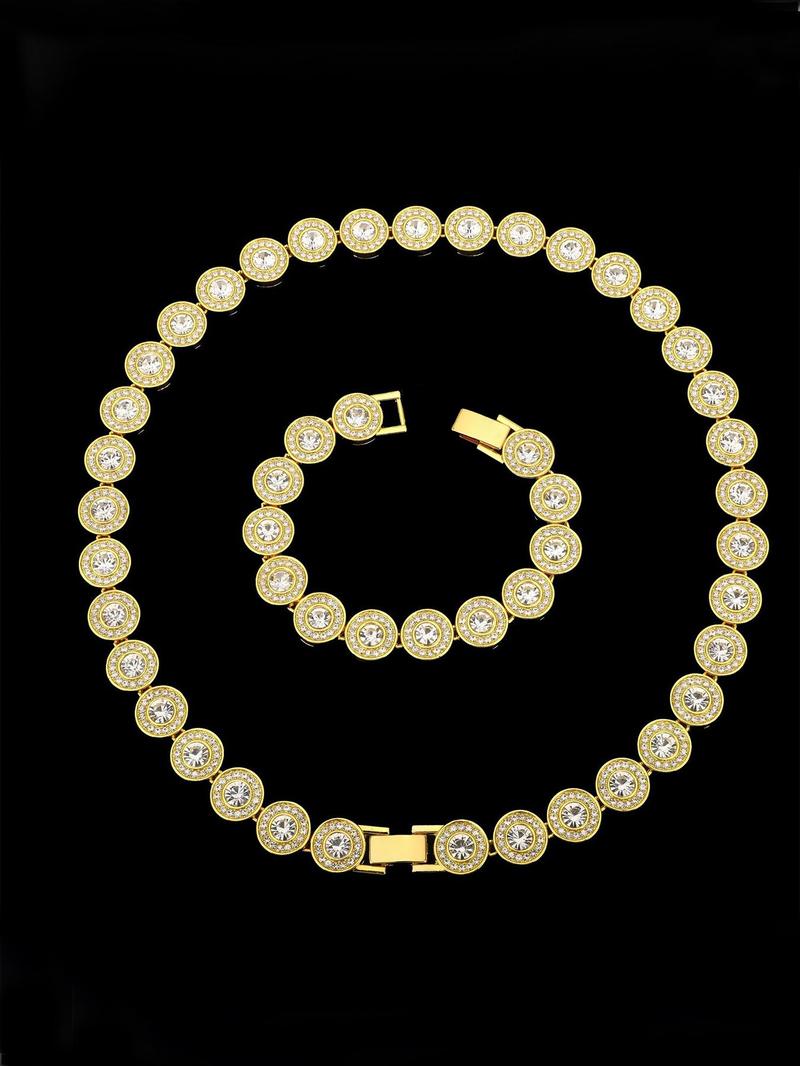 Product Introduction of Rhinestone Decorated Cuban Chain Necklace & Bracelet, Fashion Jewelry for Party, Daily Clothing Decor, Trendy All-match & Exquisite Jewelry for Birthday Gift 7
