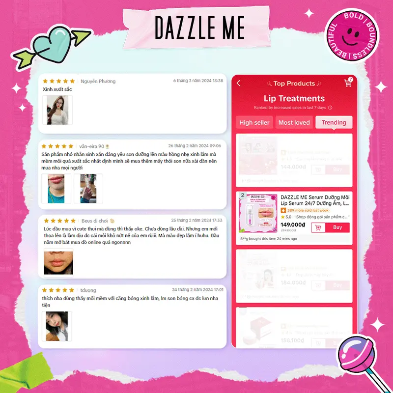 DAZZLE ME Serum Dưỡng Môi Lip Serum 24/7 Dưỡng Ẩm, Làm Mềm Môi Wonderfullip Serum 2.5g Son Nữ Women 3