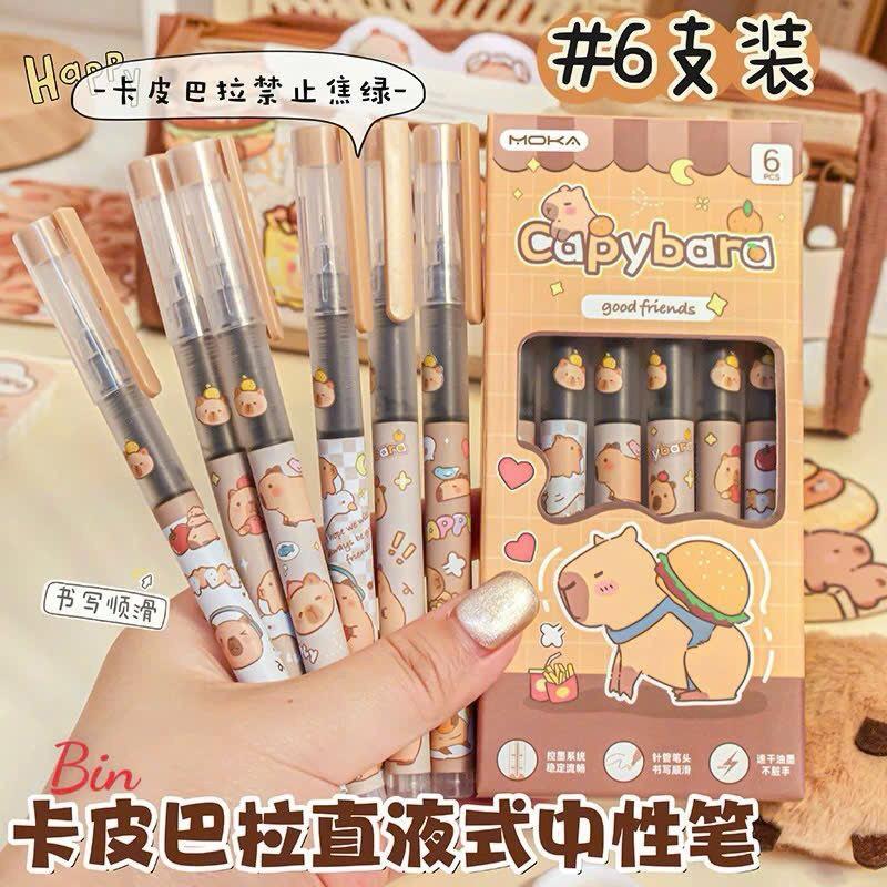 Hộp 6 chiếc bút mực ĐEN tẩy được hình Capybara, gấu trúc, HỘP 6 BÚT CÓ ĐẦU TẨY, BÚT KIM CAPYBARA, BÚT VIẾT CHO HỌC SINH, SINH VIÊN, DÂN VĂN PHÒNG, BÚT KÝ, BÚT NGÒI NHỎ QH22 3