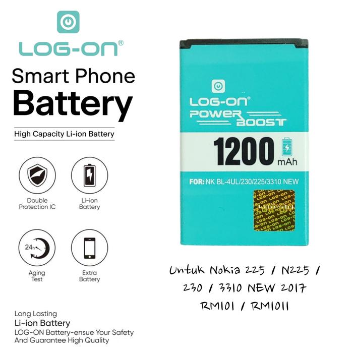 Gambar Baterai Log On Untuk Nokia BP-4UL 225 / N225 / 230 / 3310 New / RM101 / RM1011 Power Boost - Kapasitas 1200mAh Battery Batre 1 Tahun Garansi dari LOG ON INDONESIA Kota Administrasi Jakarta Utara Tokopedia