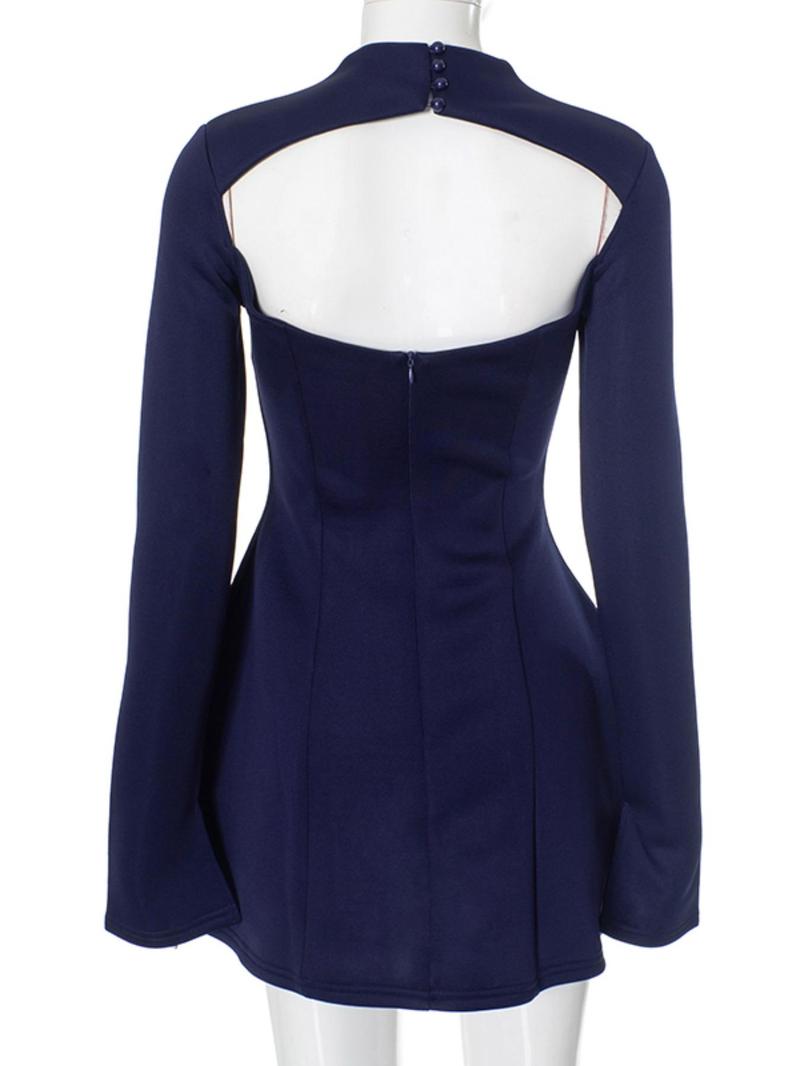Product Introduction of Women's Plain Backless Button Decor A Line Dress, Elegant Long Sleeve Stand Collar Zipper Back Short Dress for Party Holiday Wedding Guest, Ladies Spring & Fall Clothes, Dresses for Women, Classy Modest Dresses 8