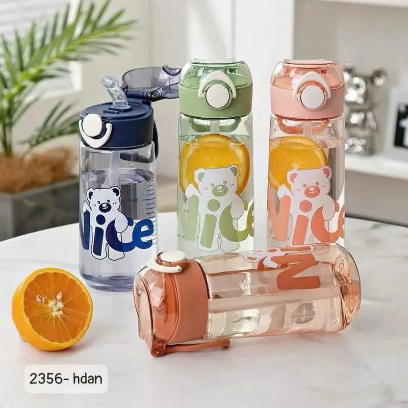 Bình nước cho bé , bình nước học sinh nhựa pp , pc in hình cute
