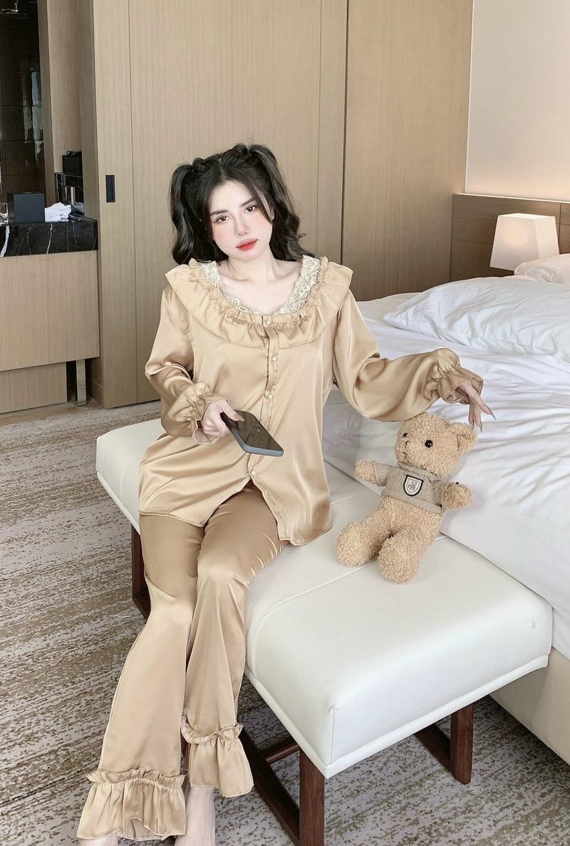 Product Introduction of Sét đồ ngủ pijama cổ bèo tiểu thư tay dài chất lụa latin mềm mịn mát về 5 màu siêu xinh (freesize 40-60kg) Nữ Women Voi 4