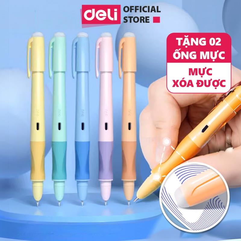 Bút máy học sinh xóa được Deli - Bút mực xanh, nét đều ngòi trơn dành cho học sinh tiểu học dễ dàng tẩy xóa
