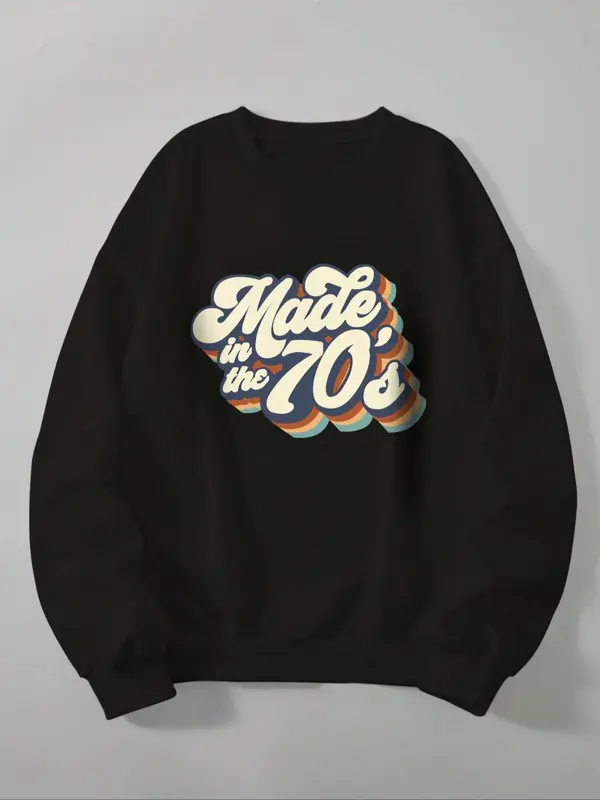 Women's "Made in the 70's" Round Neck Graphic Sweatshirt, Fashion Casual Crew Neck Long Sleeve Pullover for Daily Outdoor Wear, Women's Clothes for Fall & Winter 0