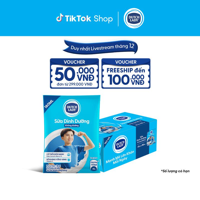  Thùng 48 Bịch Sữa Dinh Dưỡng Dutch Lady Cô Gái Hà Lan Không Đường 180ml  48x180ml  