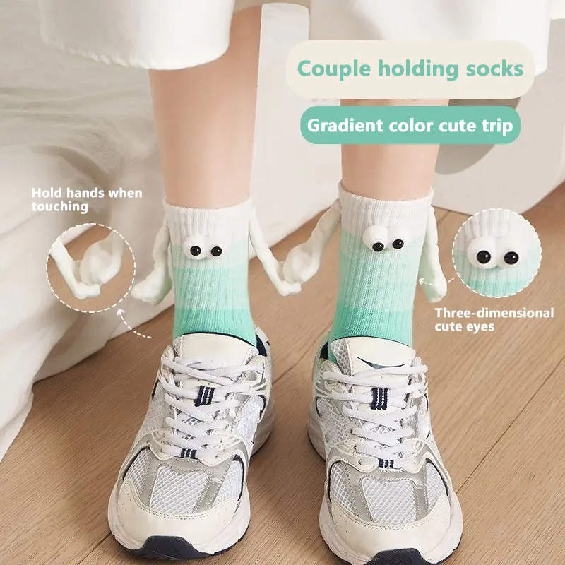 Hand Holding Socks Couple Magnetic Suction Cute Hand Holding Socks Summer Thin Pure Cotton Automatic Adhesive Iron Stone Mid Tube Socks
