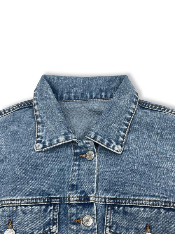 Women's Distressed Denim Jacket, Fashion Casual Long Sleeve Button Up Outerwear for Daily Wear, Ladies Clothes for All Seasons 5