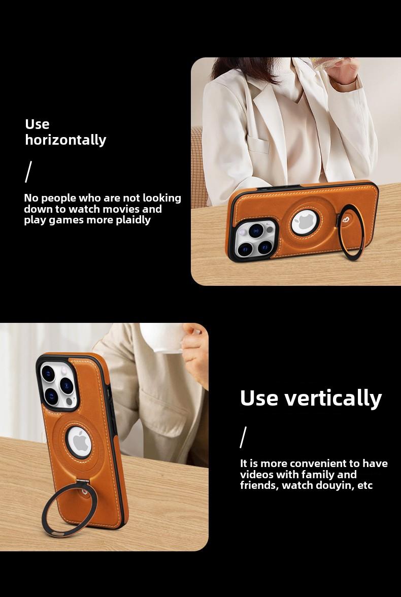 Product Introduction of Magnetic Phone Case, Luxurious Genuine Leather, Suitable for iPhone 12 13 14 15 16 Pro Max and 14 15 16 Plus, Magnetic Safety Protective Case, with P-shaped Fixing Ring, Stand Logo, Cut-out Back Cover 18