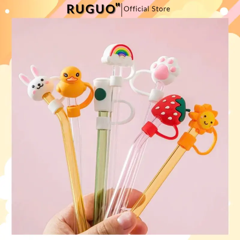 Nắp đậy ống hút 3D hoạt hình dễ thương, nút đậy ống hút chống bụi nhiều màu 0