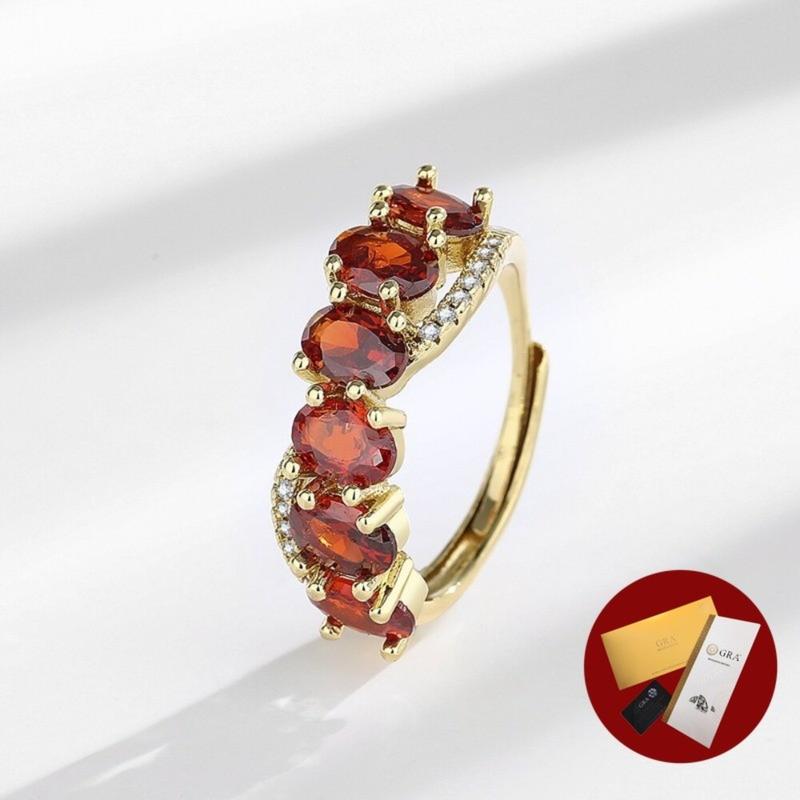 Product Introduction of (With Gra Certificate) Light Luxury Gold-Plated Premium Red Treasure Pomegranate Red Open-End Moissanite Ring 16