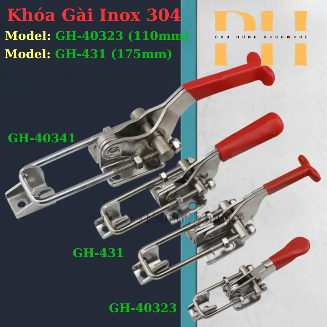 khóa gài inox 304, khóa sập GH-431 size 175mm mm.