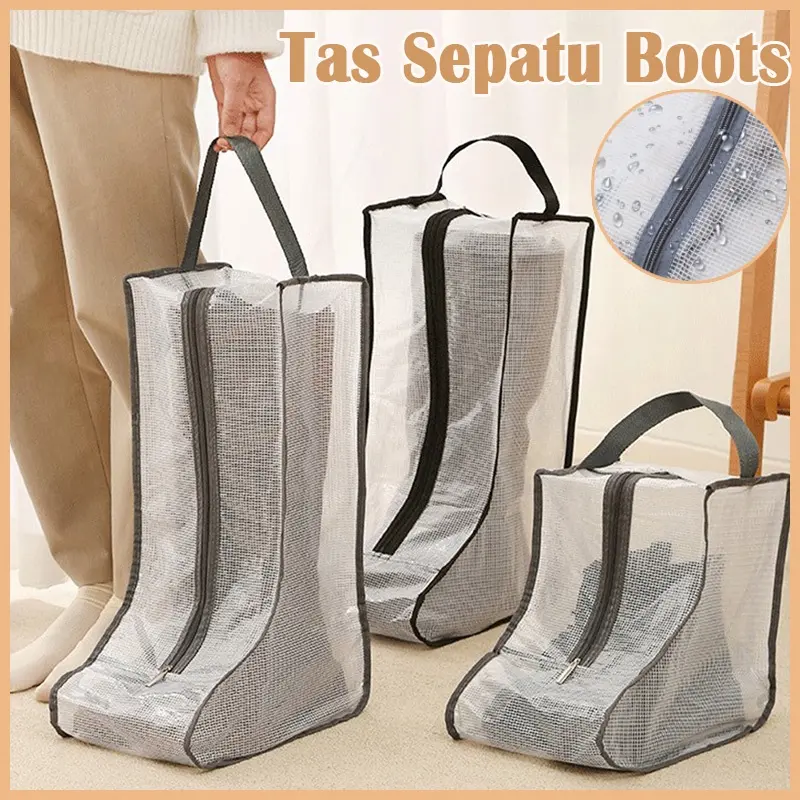 Tas Penyimpanan Boot/Tas Penyimpanan Sepatu/ Transparan Jaring Travel Portabel Sepatu/Tas Resleting Portable Boots Kain