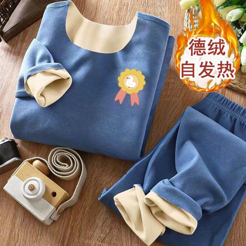 Bộ Đồ Nhung Hai Mặt AB, Dành Cho Trẻ Em, Thích Hợp Cho Bé Trai Và Bé Gái, Đồ Lót Giữ Nhiệt Không Đường May, Dành Cho Trẻ Em Trung Bình Và Lớn, Đồ Lót Dài Johns, Bộ Hai Mảnh 3