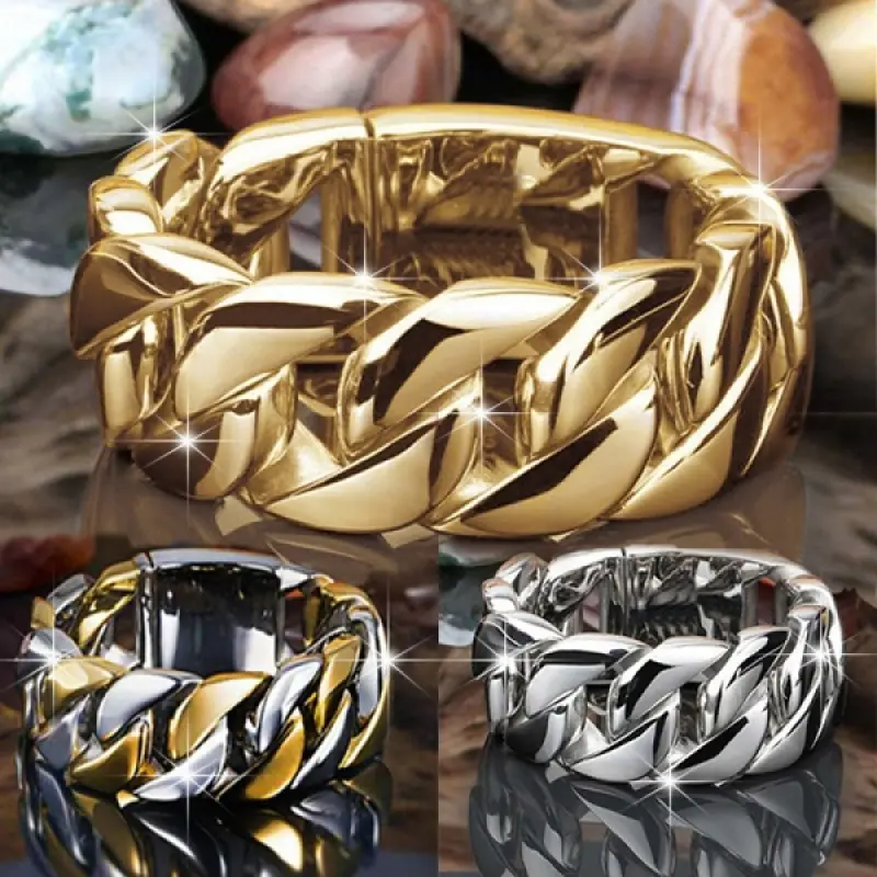 Mens Jewellery Hip Hop Punk Stainless Steel Rings for Men Cross Twist Chain Gold Ring Jewelry for Women Gifts Anillo Ho. Busy