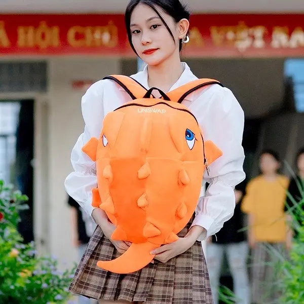 Balo khủng long vải nhung mịn, size lớn nhiều màu, Backpack Đeo Vai ba lô cá sấu, ba lô trẻ em, ba lô người lớn dễ thương cute , đi học đi chơi đi phượt unisex chống xước on đẹ p cap sach thời_trang 4