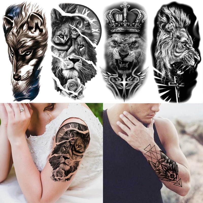 Animals Pattern Temporary Tattoo Sticker, 24pcs/set Large Full Arm Tattoo Decals for Adults, DIY Body Art Sticker for Women & Men 7