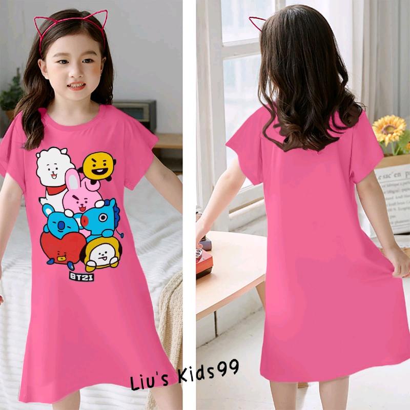 Liu's_Kids99 / daster anak cewek TINITAN untuk Umur 3-12th Katun Lembut Lengan Pendek Fashion daster anak dress bayi 5