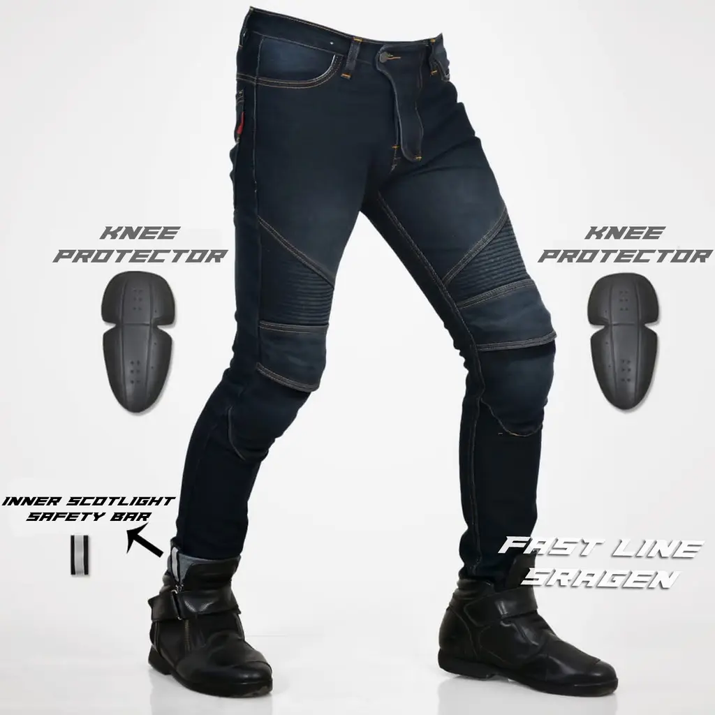 Celana Panjang Denim Bikers Jeans SlimFit Premium Riding Touring Safety Protector Biker Fit Fast Line OSAKA