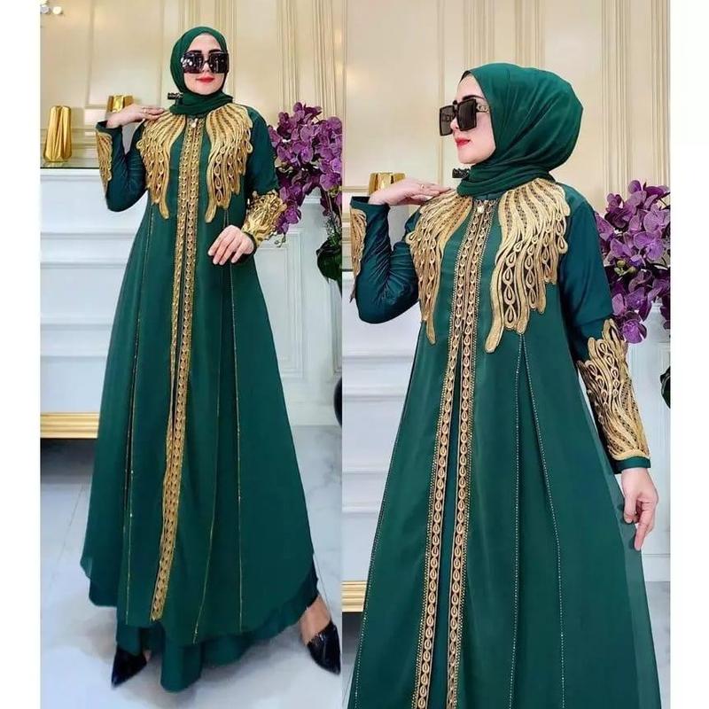 (COD)Gamis Abaya Arab SHANIA Motif Bordir Jersey Mix Ceruty Mote Swarosky Terbaru Muslim Hitam Turki Mewah 4
