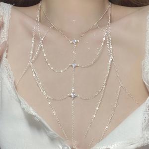 ห่วงโซ่ร่างกายโลหะทรงเรขาคณิต สไตล์ยุโรปและอเมริกา สไตล์ใหม่ ราคาไม่แพง หรูหราและซอก ดีไซน์เรียบง่ายและหลากหลาย ฝังสร้อยคอหลายชั้น แฟชั่นบุคลิกภาพ