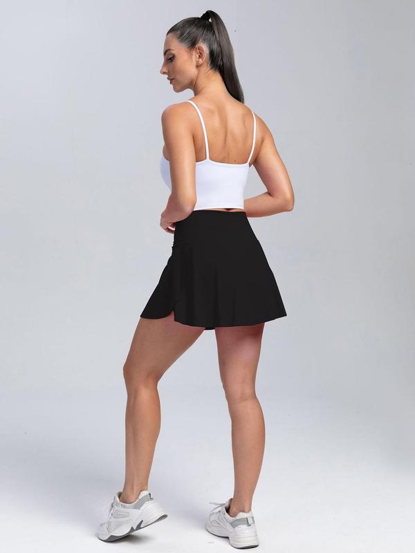 Women's Solid Wrap High Waist Sports Skort, Casual Breathable Pocket Split Skort, Ladies Sportswear for Tennis Gym Workout 4