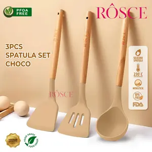 SPATULA SET 3PCS sutil silikon sendok soup silicone slotted turner set utensils cooking wooden