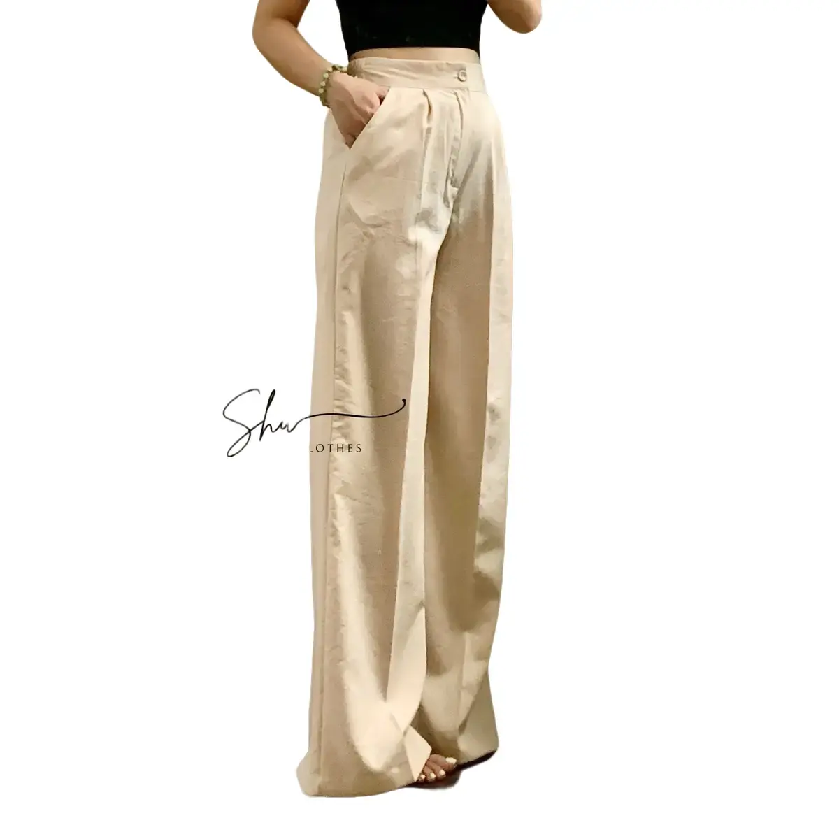 Shuclothes - Quần suông Nữ bản cạp chun sau hack chân che khuyết điểm vải đũi Nhật mát nhẹ  Women 40-80kg Pants