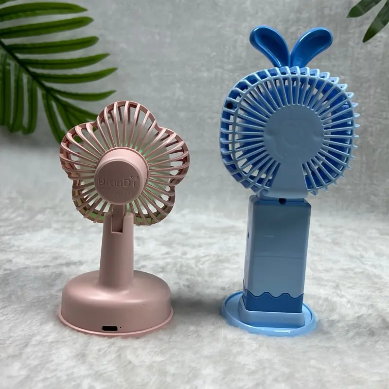 Combo 2 Quạt tích điện cầm tay mini có giá đỡ để điện thoại cầm tay tiện dụng có đèn led phù hợp với trẻ em dành cho mùa hè nắng nóng oi bức 4