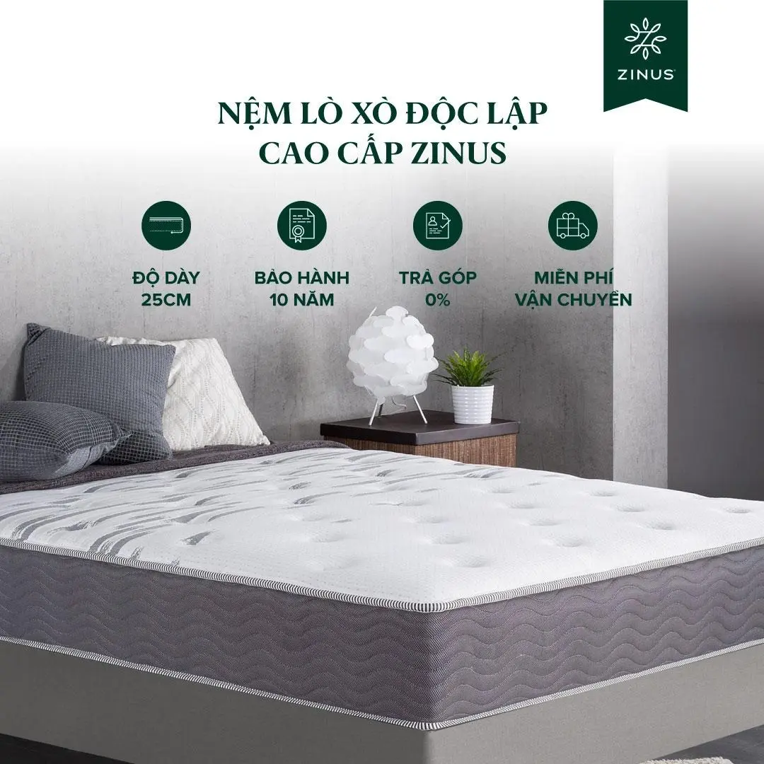 Nệm Lò Xo Độc Lập Cao Cấp Dày 25cm Zinus - 10in Extra Firm Spring Mattress