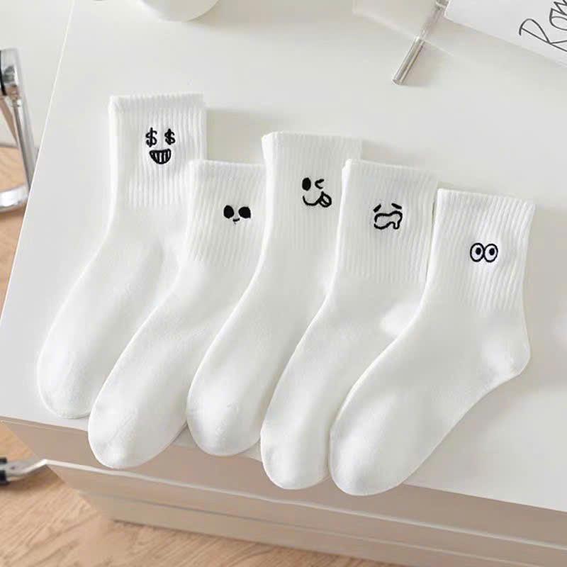 Lố 10 đôi tất trắng cổ cao in hình icon cảm xúc Cotton Nam Menswear