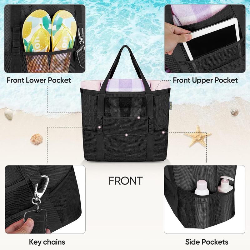 Large Capacity Mesh Beach Bag, 1 Count Portable Folding Mesh Beach Bag, Outdoor Sports Storage Bag for Swimming & Beach 3