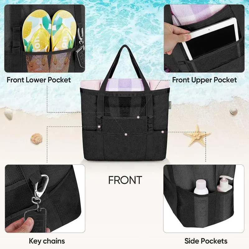 Large Capacity Mesh Beach Bag, 1 Count Portable Folding Mesh Beach Bag, Outdoor Sports Storage Bag for Swimming & Beach 2