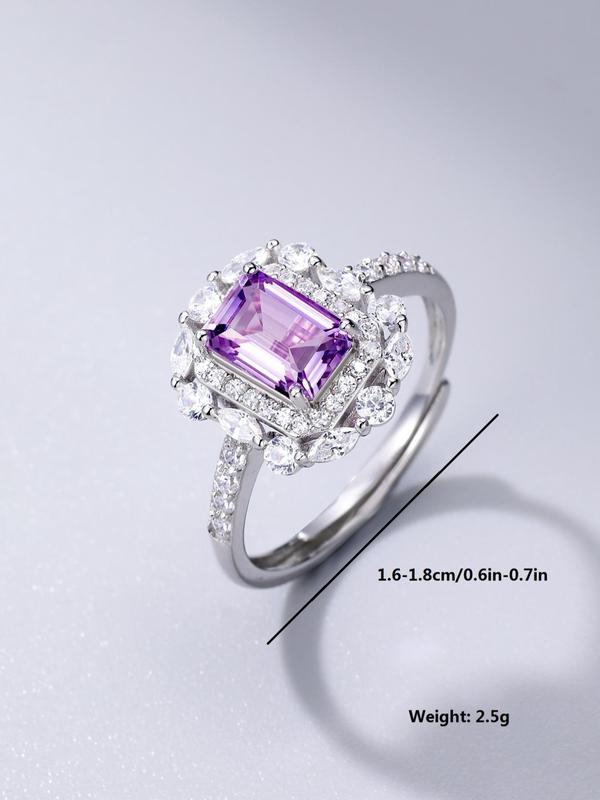 S925 Sterling Silver Natural Amethyst Ring, Elegant Adjustable Ring for Women, Fashion Jewelry for Party, Daily Decor, Trendy All-match & Exquisite Jewelry for Birthday Gift 1