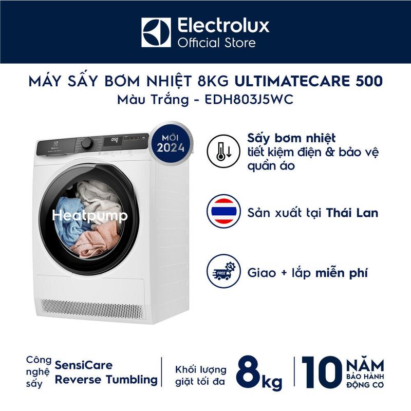 Máy Sấy Bơm Nhiệt Electrolux 8kg UltimateCare 500 EDH803J5WC - Giao Lắp 0Đ