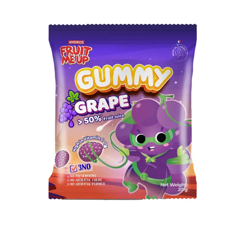 [QUÀ TẶNG KHÔNG BÁN] Combo 1 Túi Kẹo Dẻo Nho Gummy 20G - Thức Ăn Vặt Trái Cây Vị Chua Ngọt - ANDROS FRUIT ME UP - 20g - Snack & Candy 1